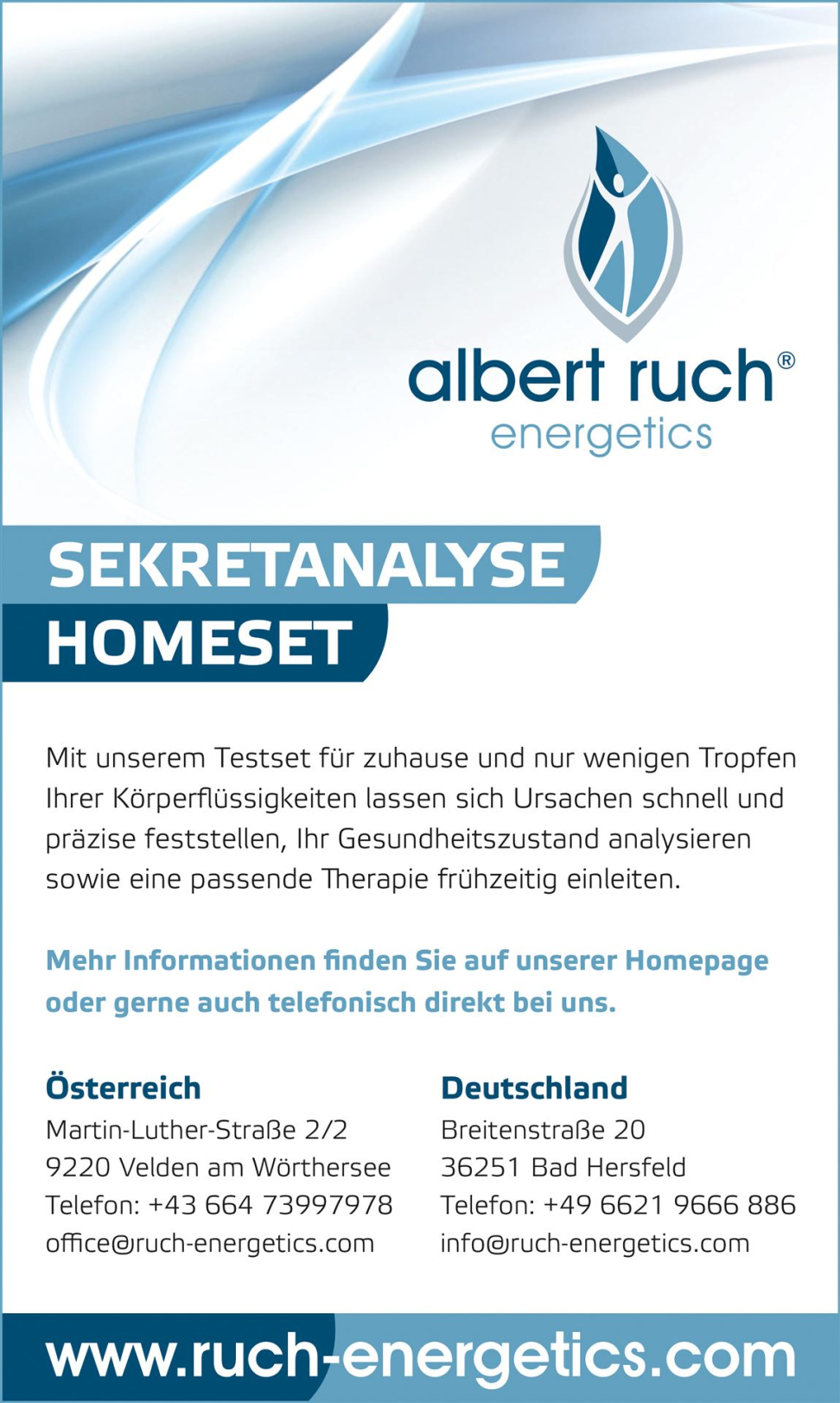 Inserat Albert Ruch Sekretanalyse Homeset
