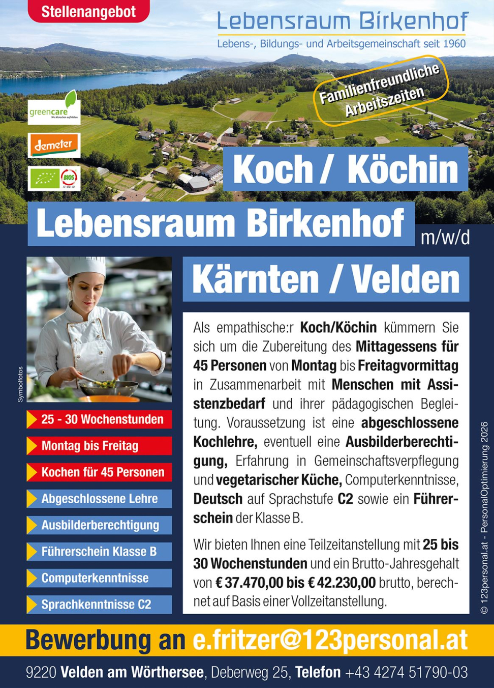 Stelleninserat Koch / Köchin