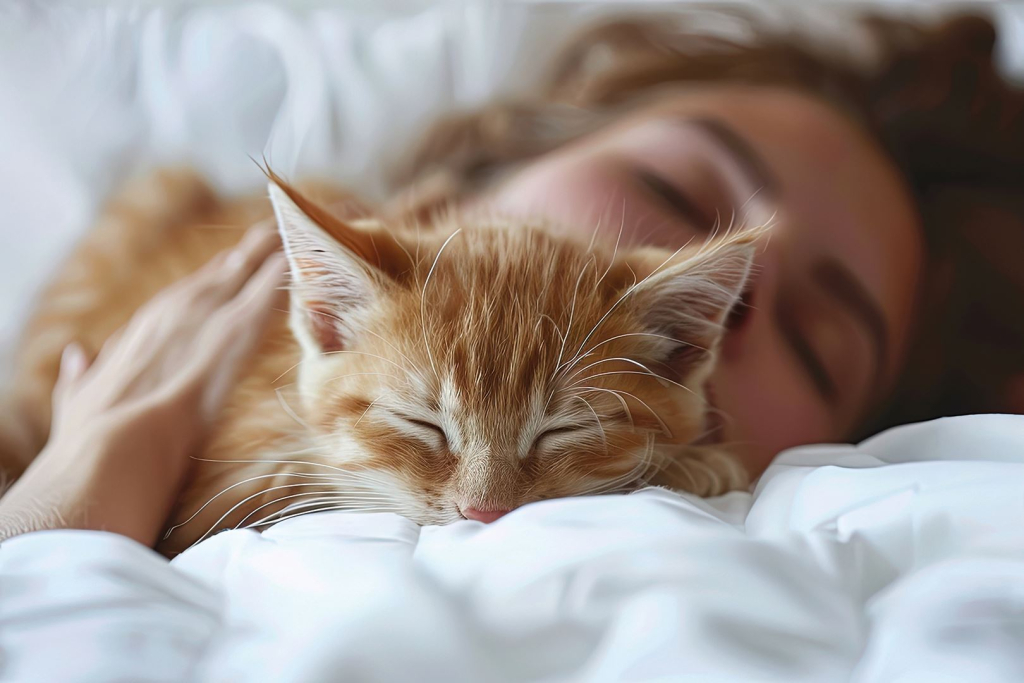 Mit Frauchen im Bett schläft es sich am besten