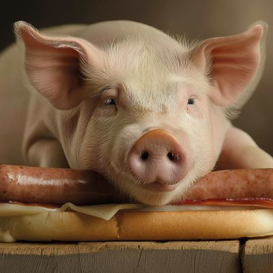 Tierethik - Schwein auf Bratwurst quadratisch