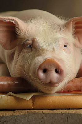 Tierethik - Schwein auf Bratwurst quadratisch